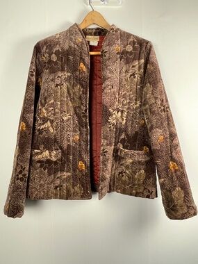 Vintage SUN N SAND Quilted Velvet Open Front Jacket Medium Cottagecore Fall